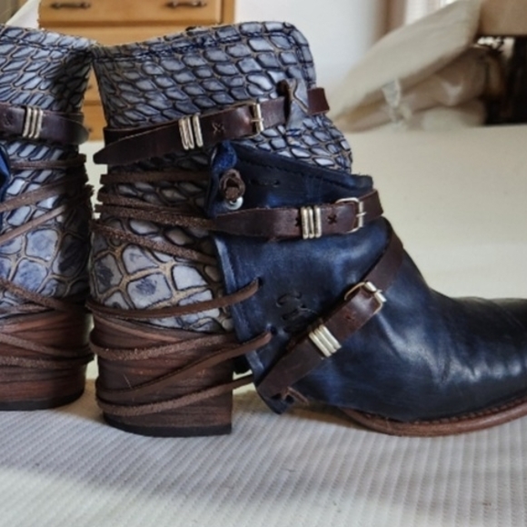 Freebird by Steven Shoes - Freebird by Steven Navy & Brown Embossed Leather Ankle Booties